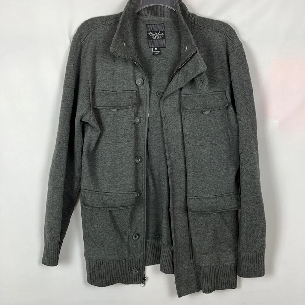 Civil Society We the People Charcoal Sweater w/Zipper and Buttons w/Loop -Medium